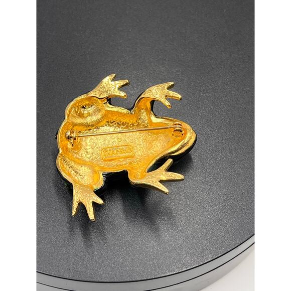 Ivana Trump Vintage Signed Green Enamel Rhinestone Eyes Gold Tone Brooch - Picture 6 of 8